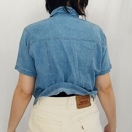 90s Cropped Denim Button Down Shirt