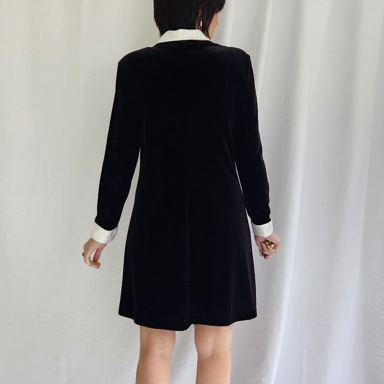 90s Black Velvet Button Down Dress