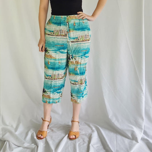 90s/Y2K Beach Print Rayon Pants