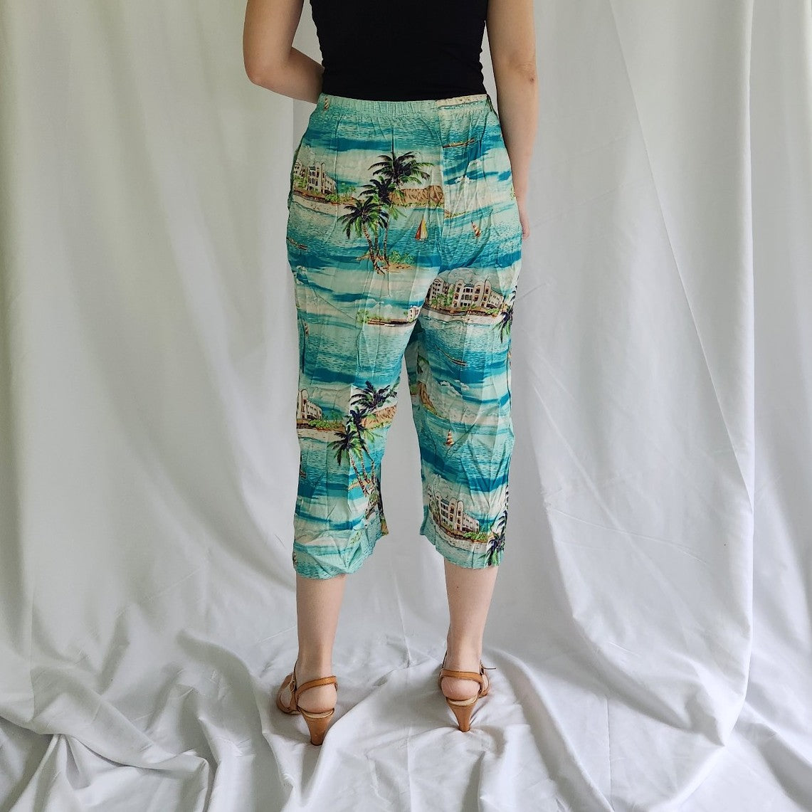 90s/Y2K Beach Print Rayon Pants