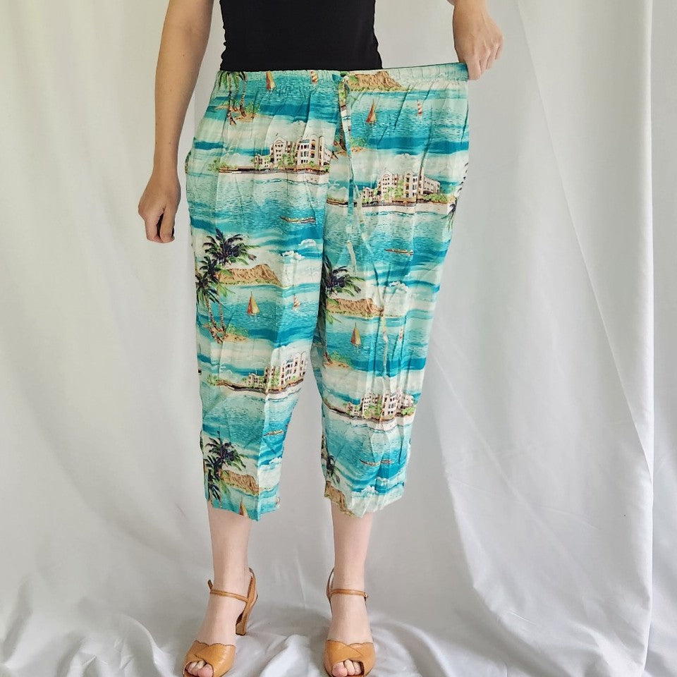 90s/Y2K Beach Print Rayon Pants