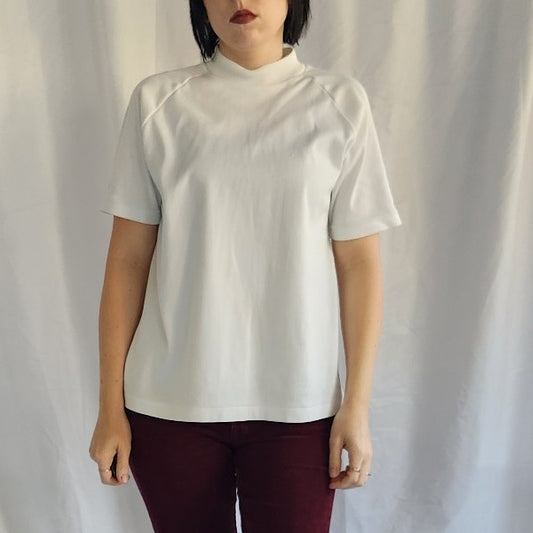 70s White Poly Mock Neck Tee
