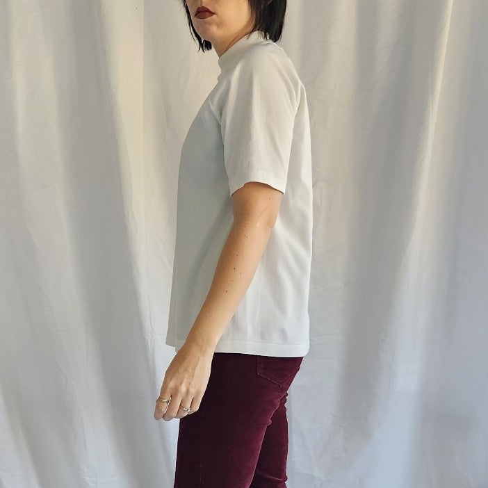 70s White Poly Mock Neck Tee