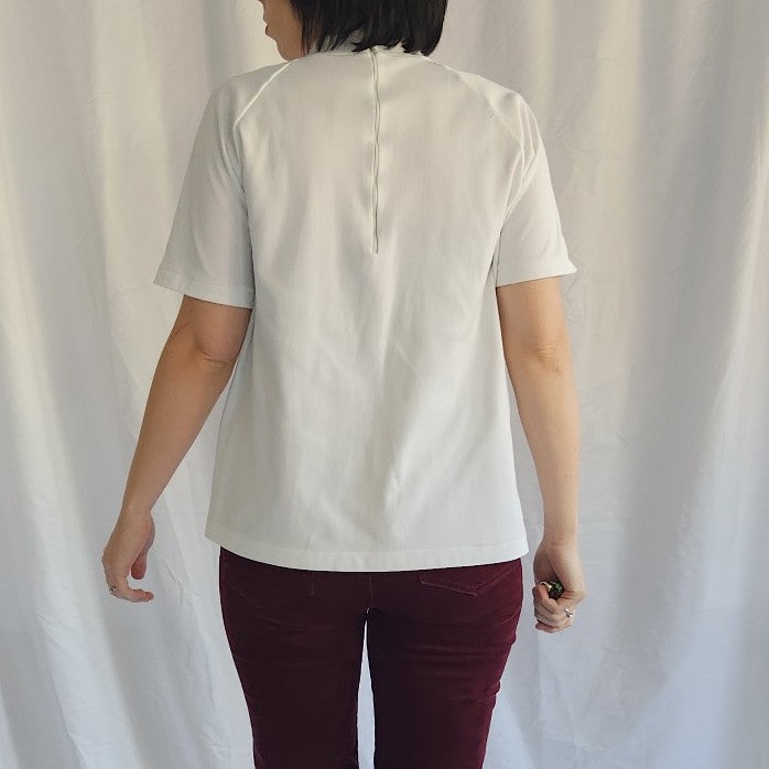 70s White Poly Mock Neck Tee