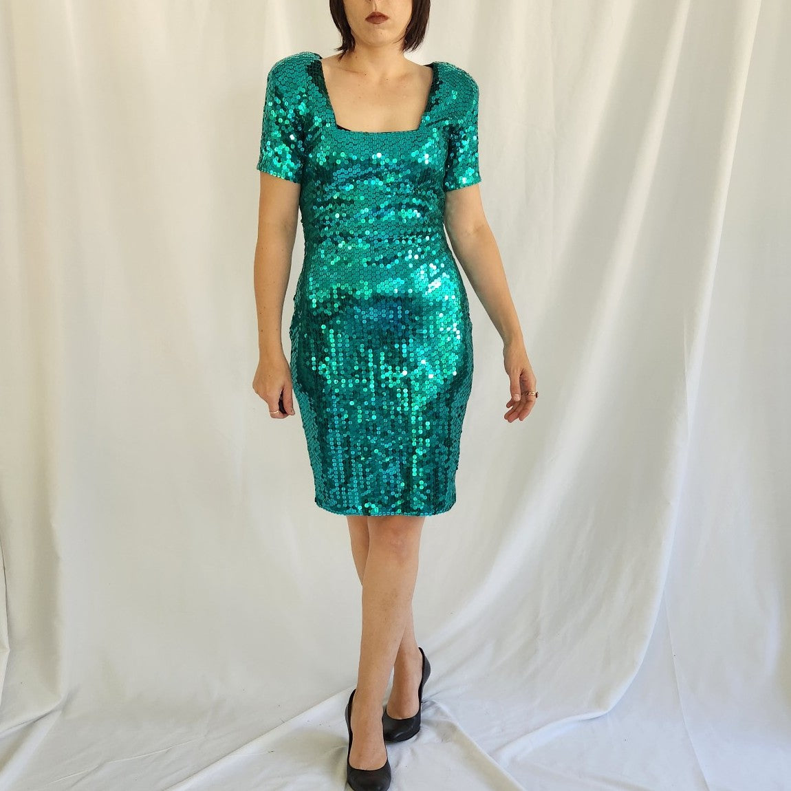 90s Green Sequin Covered Dress