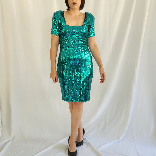 90s Green Sequin Covered Dress