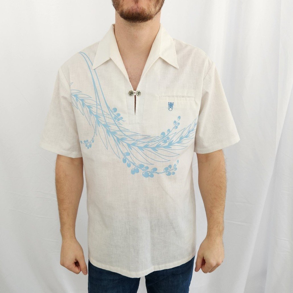 Vintage White and Blue Hawaiian Shirt