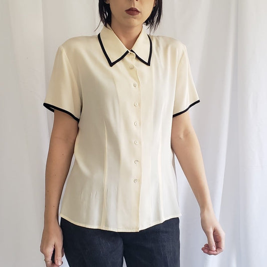 Casual Corner Cream Silk Short Sleeve Blouse