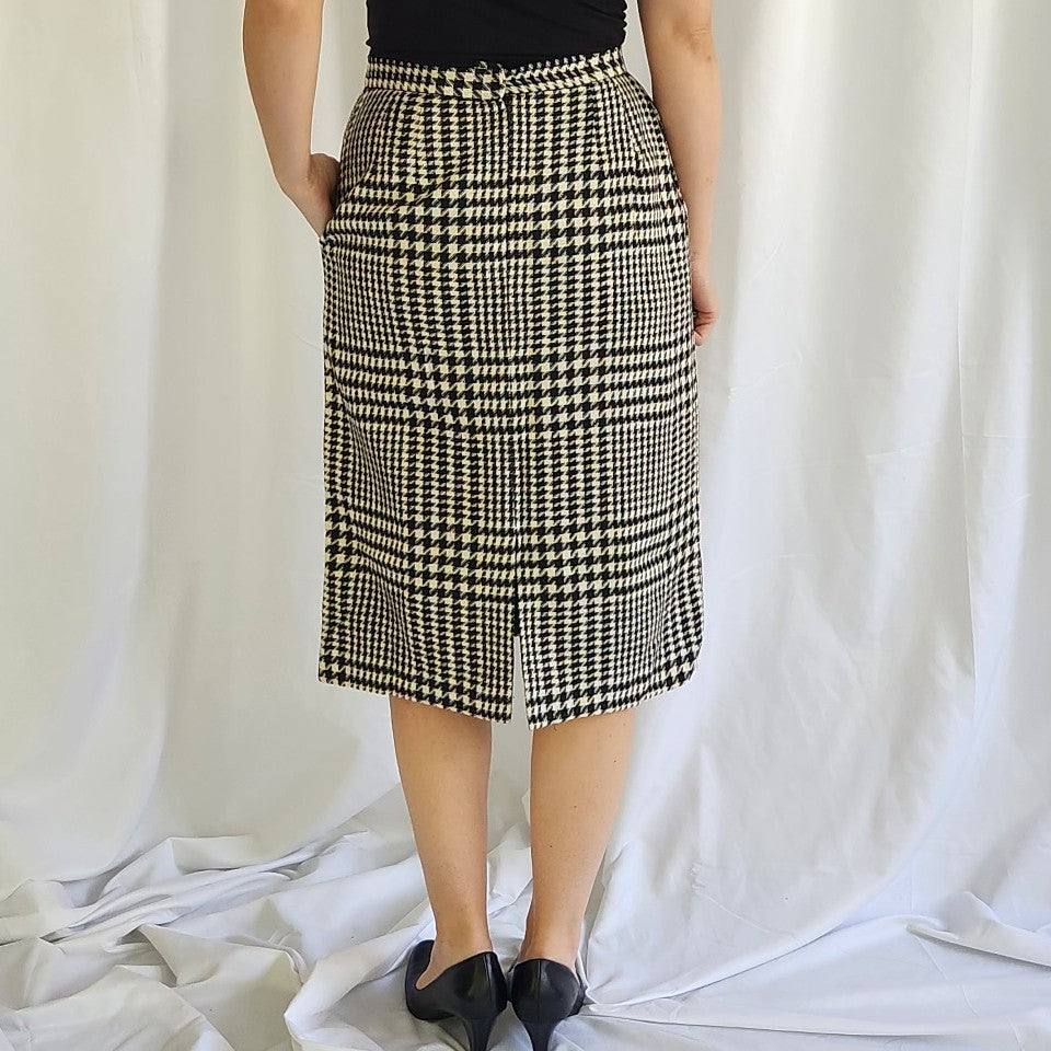 80s/90s Black and White Houndstooth Pencil Skirt