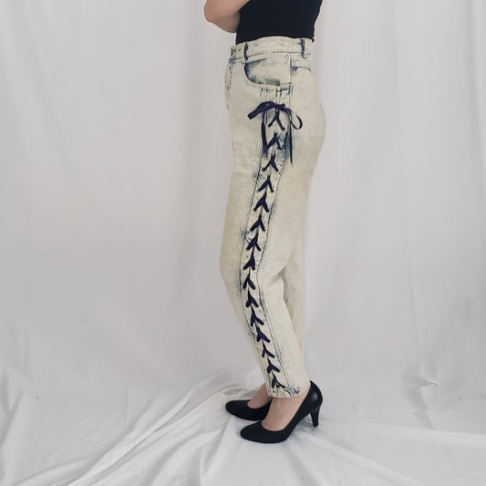 80s Acid Wash Lace Up Jeans