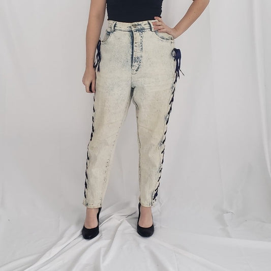 80s Acid Wash Lace Up Jeans