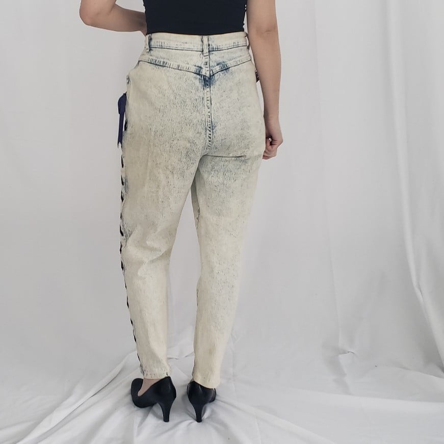80s Acid Wash Lace Up Jeans