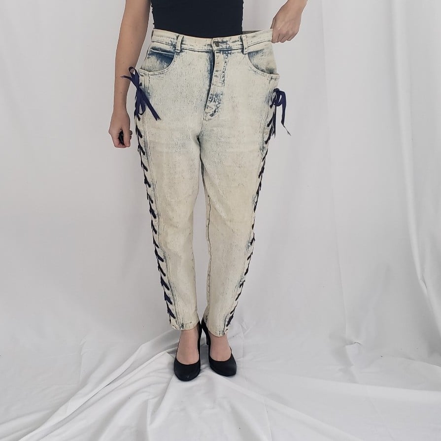 80s Acid Wash Lace Up Jeans