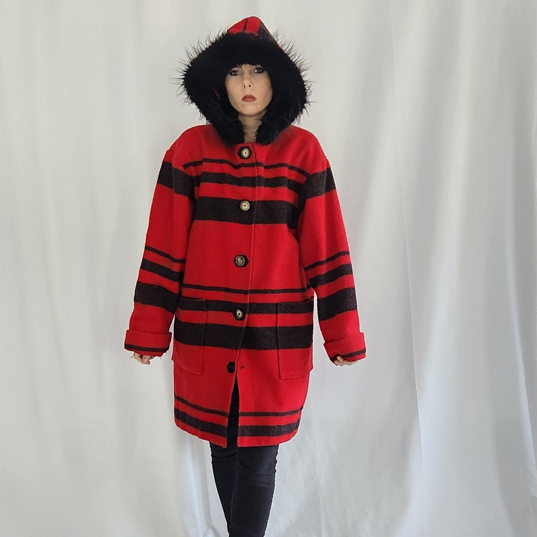 90s Black and Red Saddle Blanket Coat