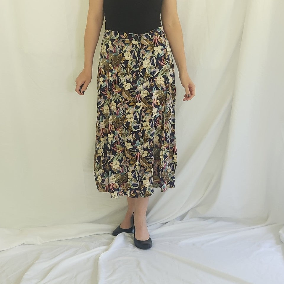 90s Floral Rayon Button Down Skirt