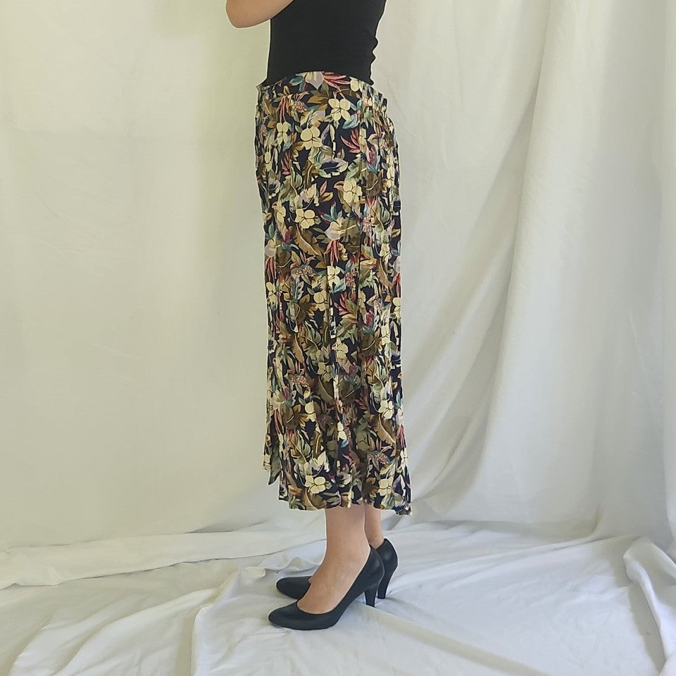 90s Floral Rayon Button Down Skirt
