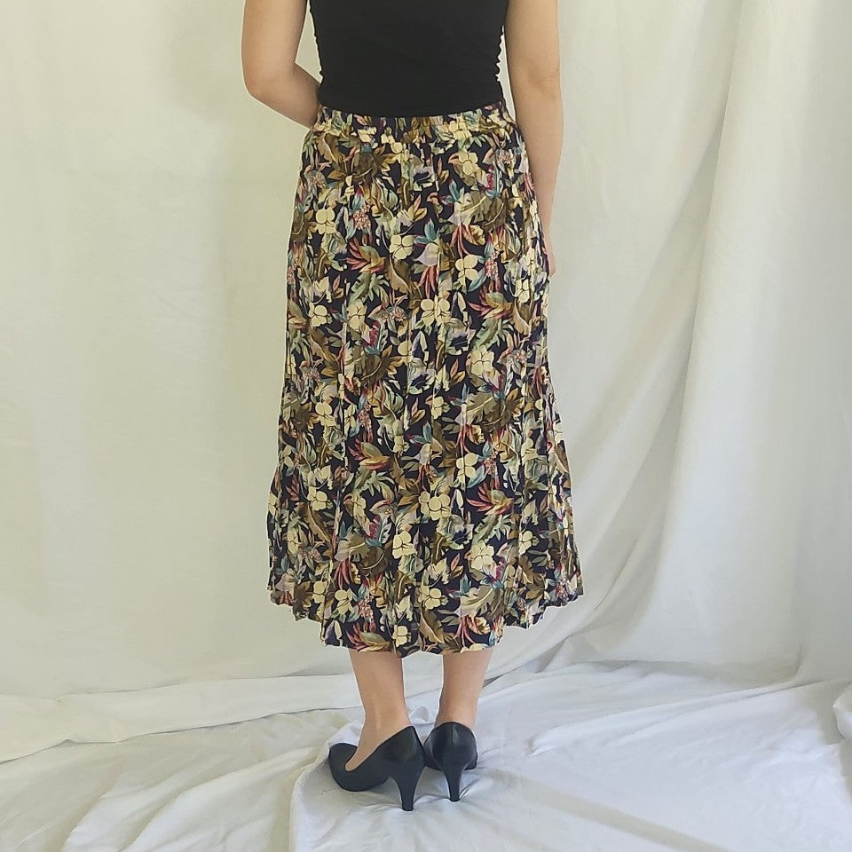 90s Floral Rayon Button Down Skirt