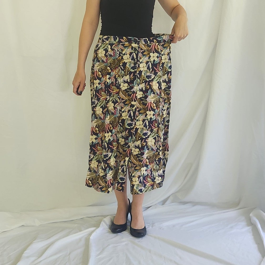 90s Floral Rayon Button Down Skirt