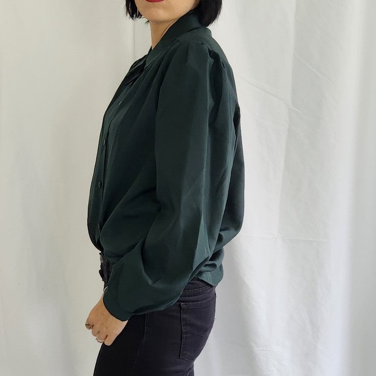 80s Forest Green Button Down Blouse