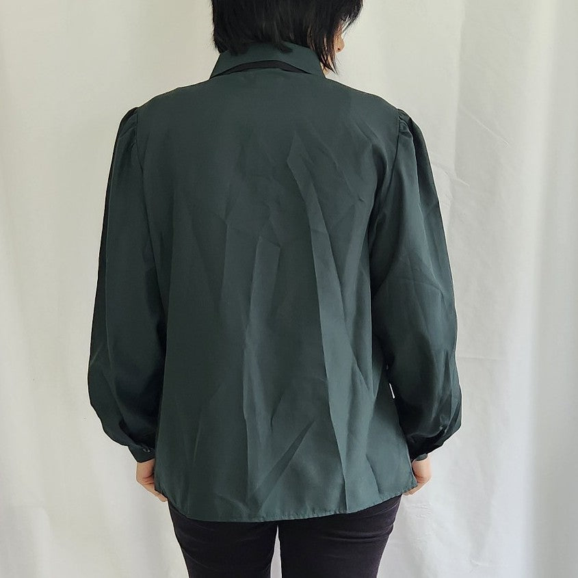80s Forest Green Button Down Blouse