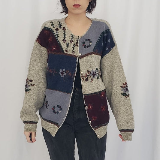 Woolrich Gray and Blue Wool Cardigan