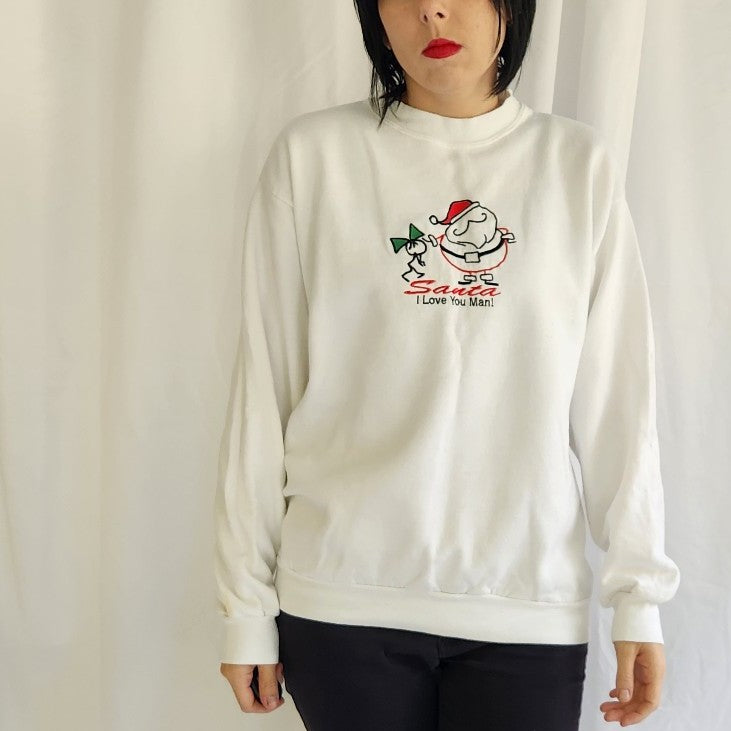 90s White Santa Crew Neck Sweatshirt