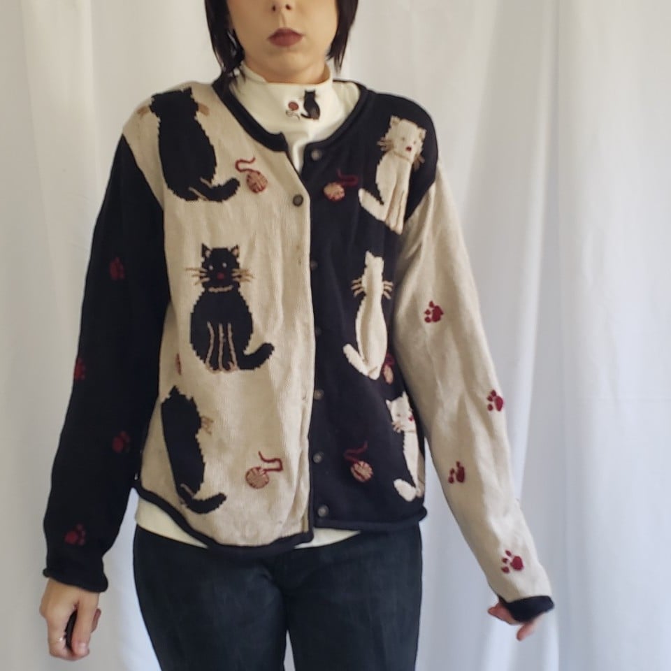 90s Cat Cardigan Set