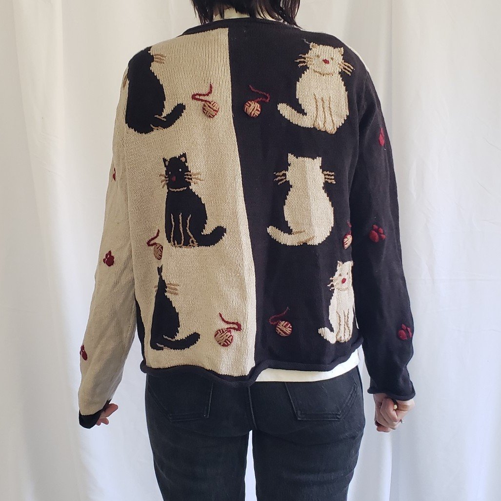 90s Cat Cardigan Set