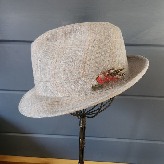 80s Brown and Tan Striped Fedora