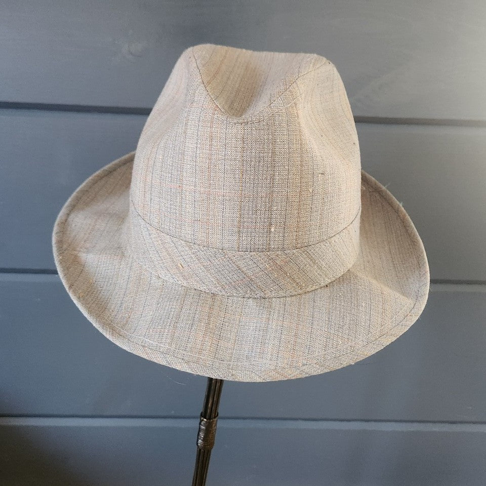 80s Brown and Tan Striped Fedora