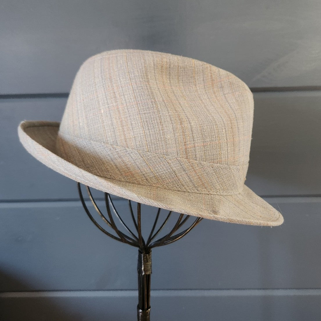 80s Brown and Tan Striped Fedora