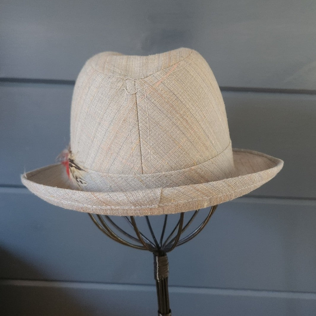 80s Brown and Tan Striped Fedora