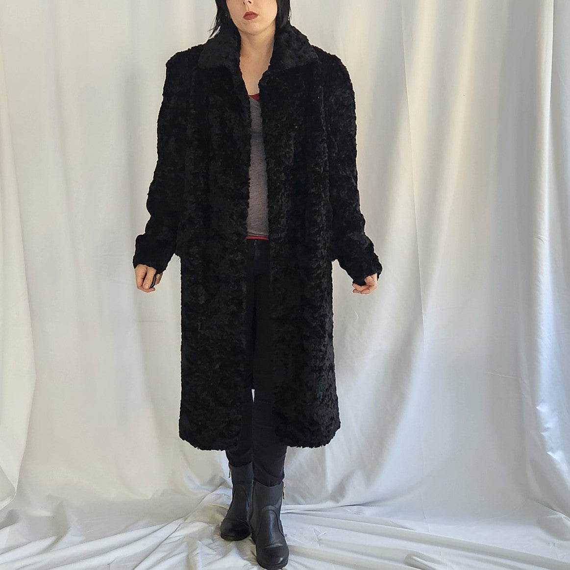 40s/50s Black Curly Lamb Fur Coat