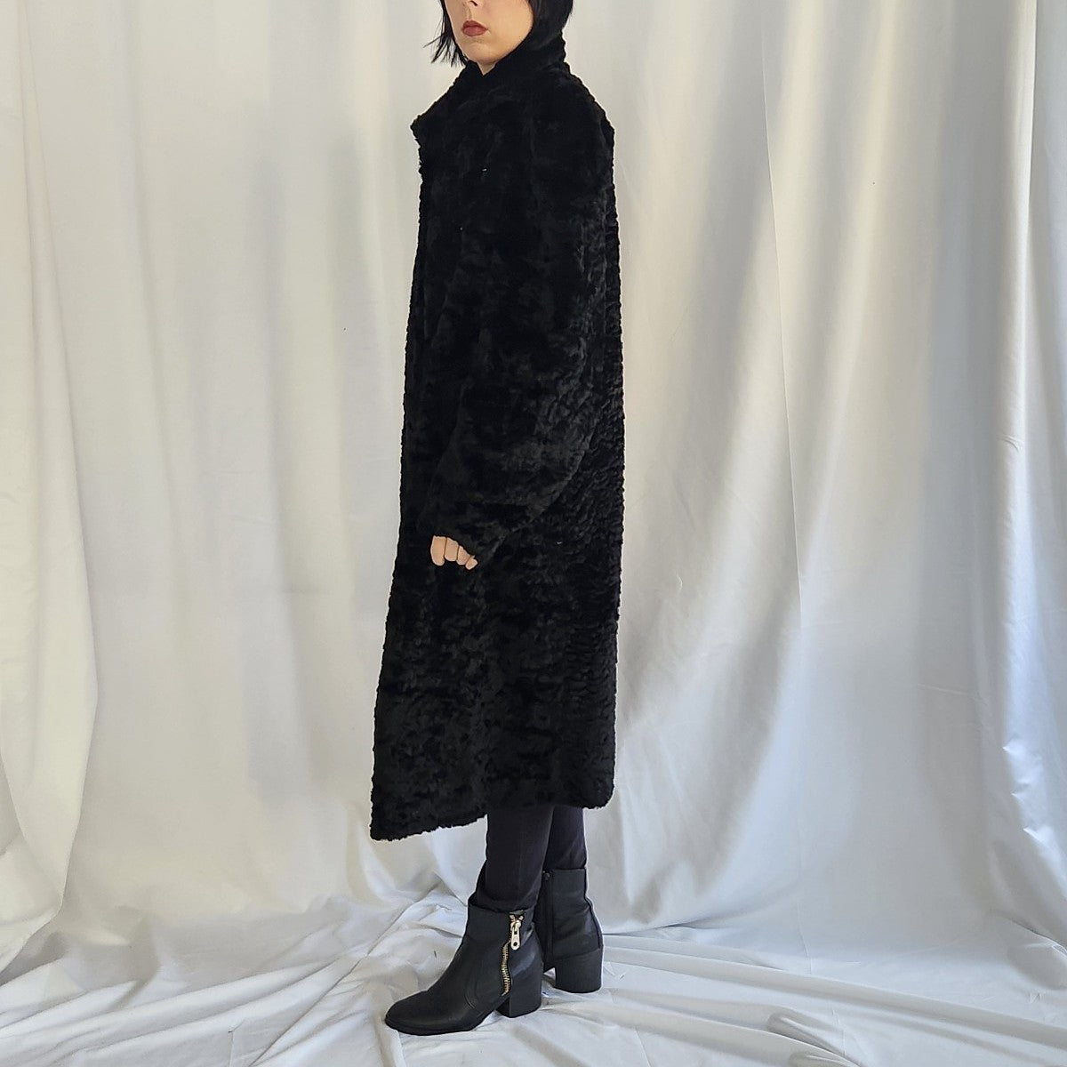 40s/50s Black Curly Lamb Fur Coat