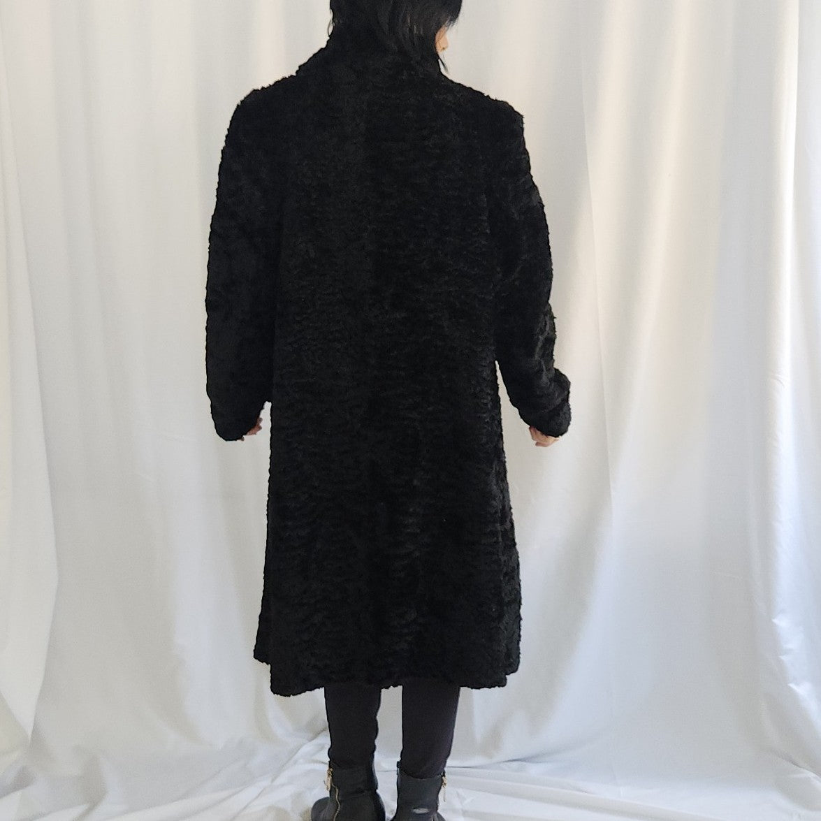 40s/50s Black Curly Lamb Fur Coat