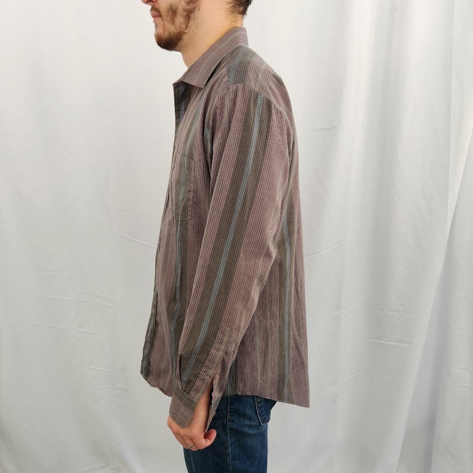 80s/90s Gray and Mauve Striped Button Down