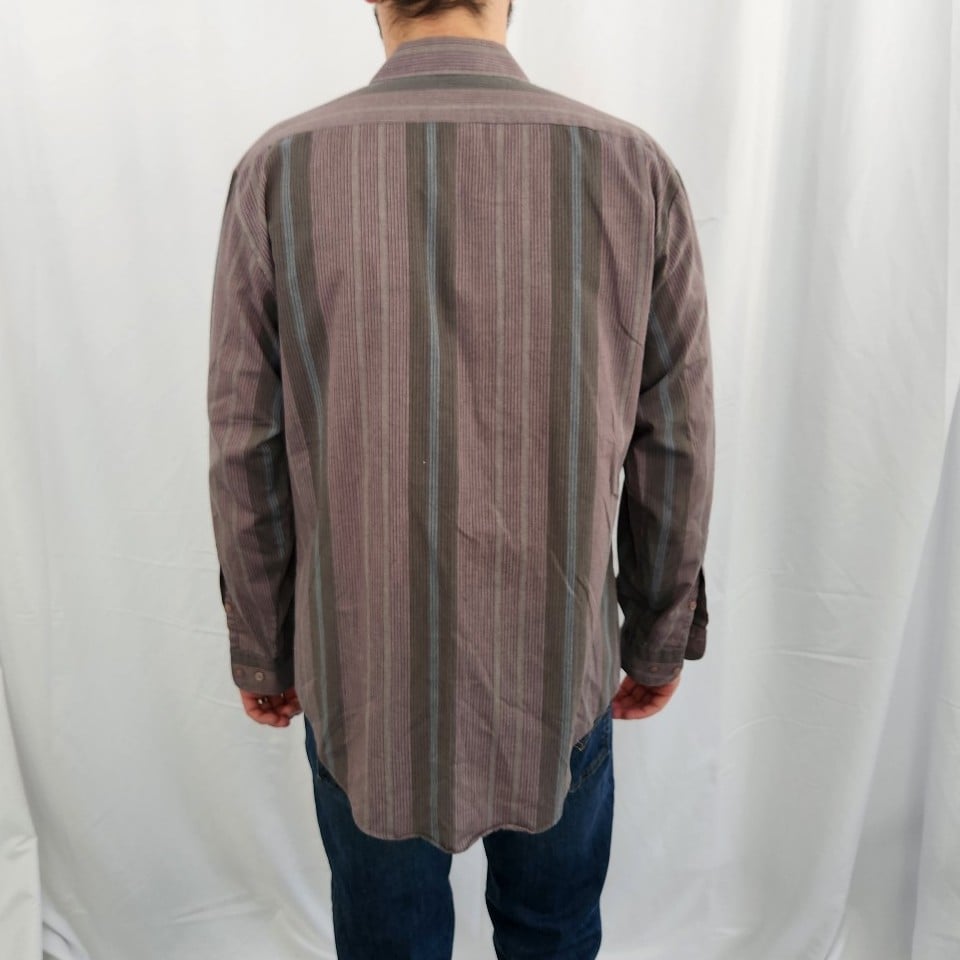 80s/90s Gray and Mauve Striped Button Down