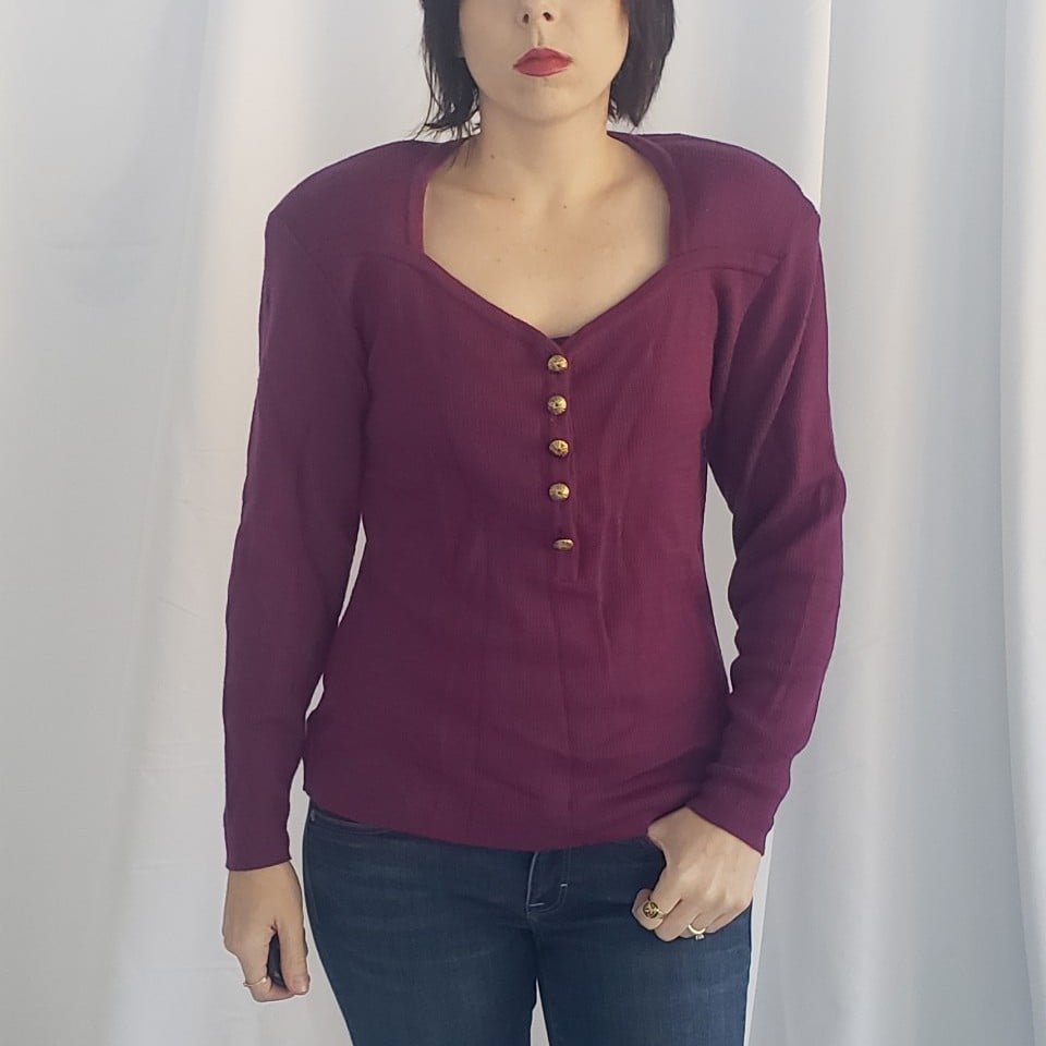 90s Deadstock Purple Wool Long Sleeve Top