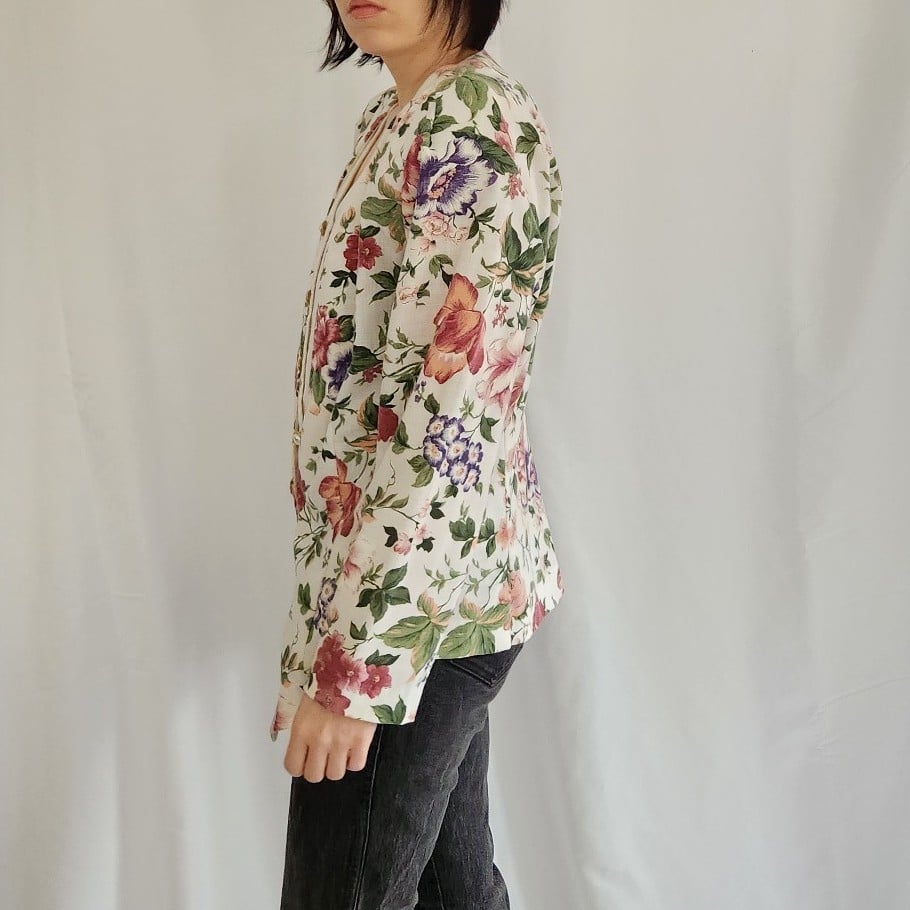 90s White, Pink, and Green Floral Jacket