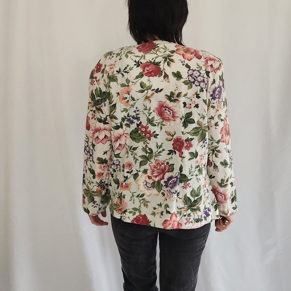 90s White, Pink, and Green Floral Jacket