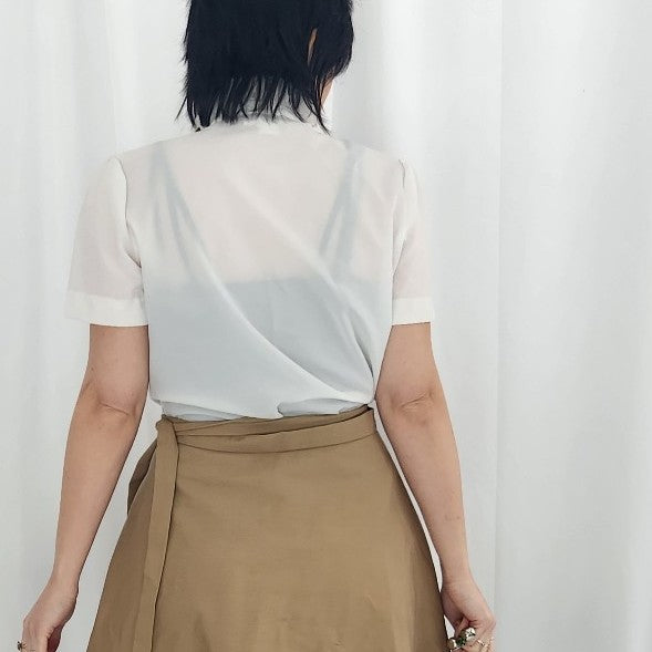 70s White Frilly Short Sleeve Button Down Shirt