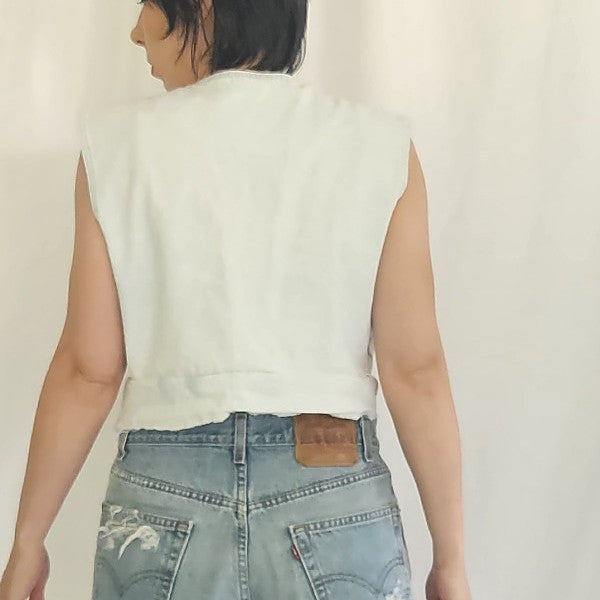 90s Light Wash Cropped Denim Top with Lace