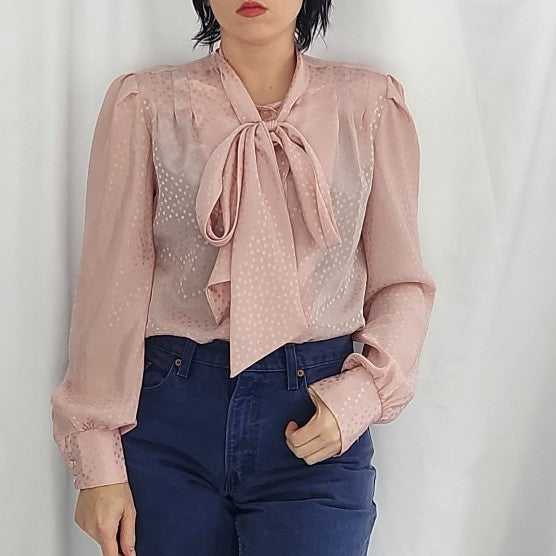 80s Pink Polka Dot Blouse