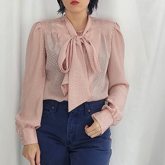 80s Pink Polka Dot Blouse