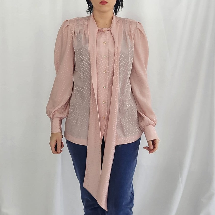 80s Pink Polka Dot Blouse
