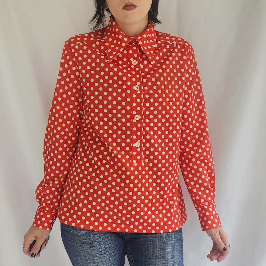 70s Red and White Polka Dot Blouse