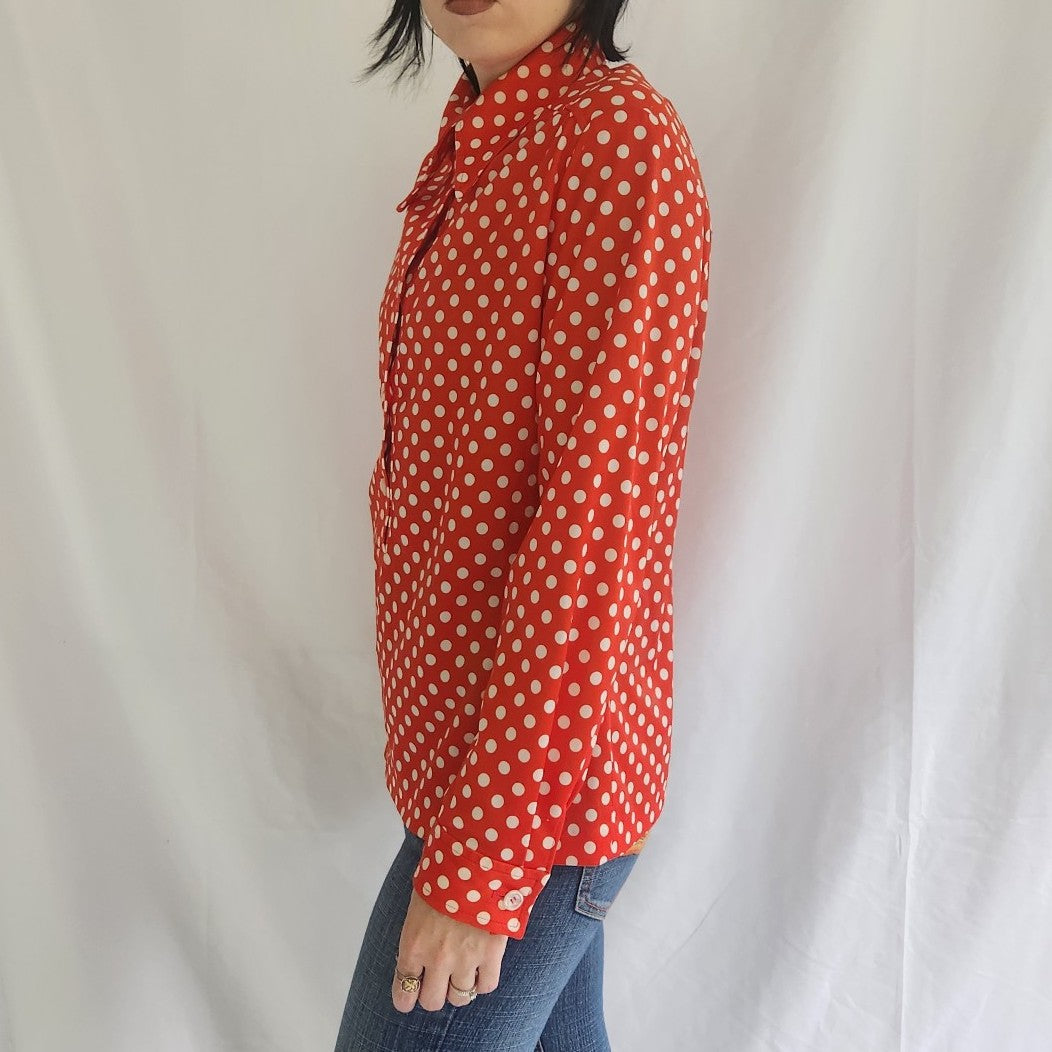 70s Red and White Polka Dot Blouse