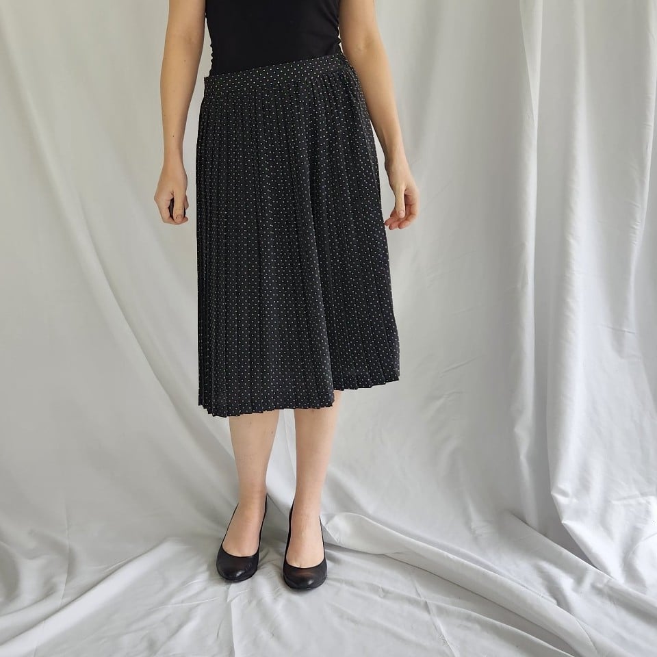 80s Black and White Polka Dot Pleated Skirt