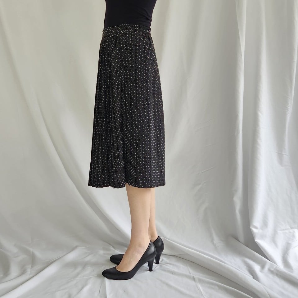 80s Black and White Polka Dot Pleated Skirt