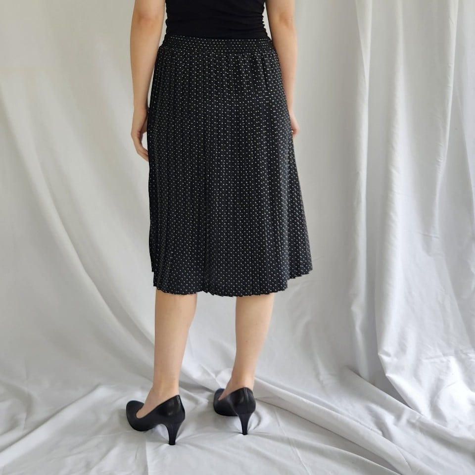 80s Black and White Polka Dot Pleated Skirt